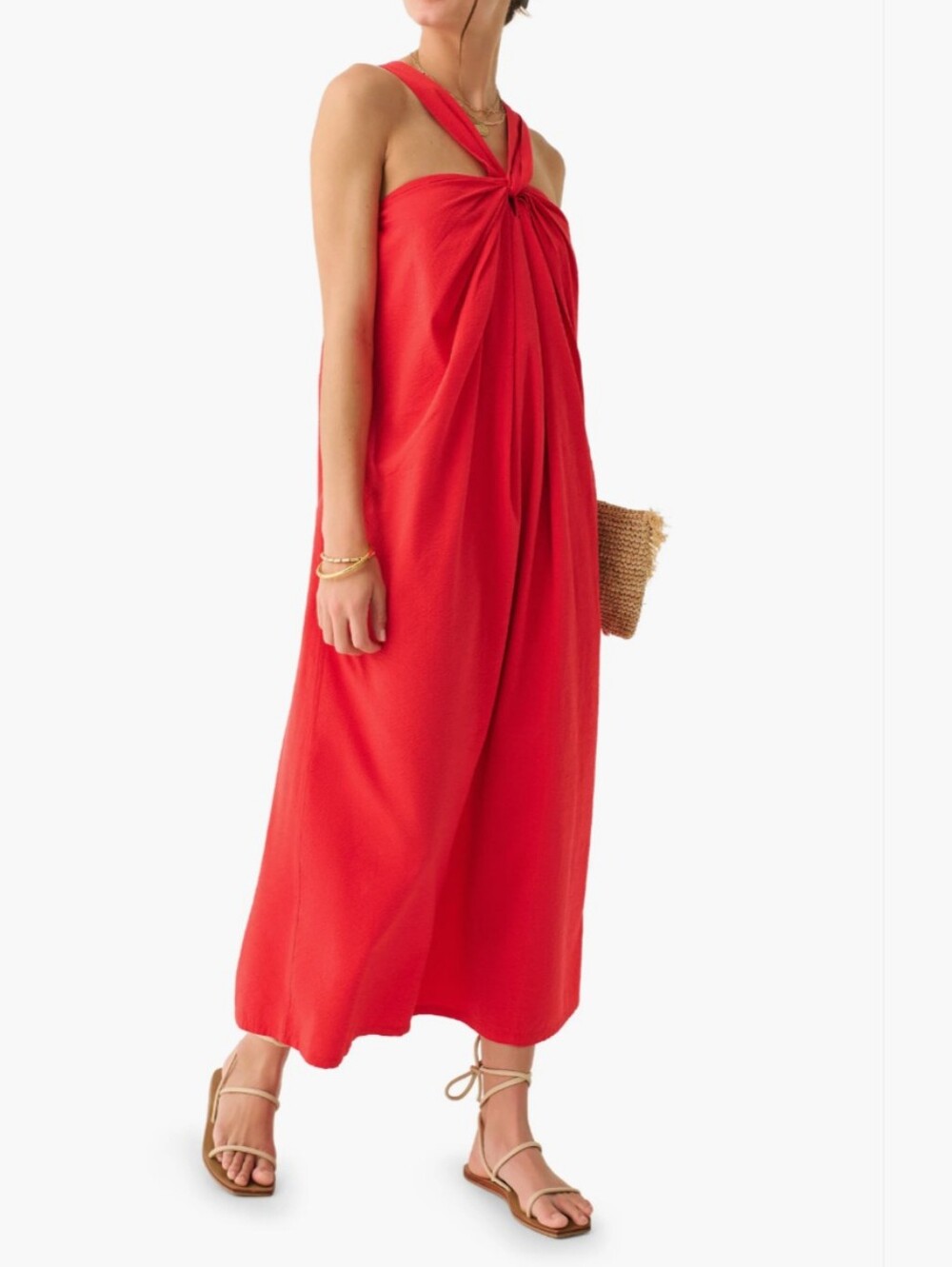 Faherty Red Bay Twist Seersucker Halter Maxi Dress